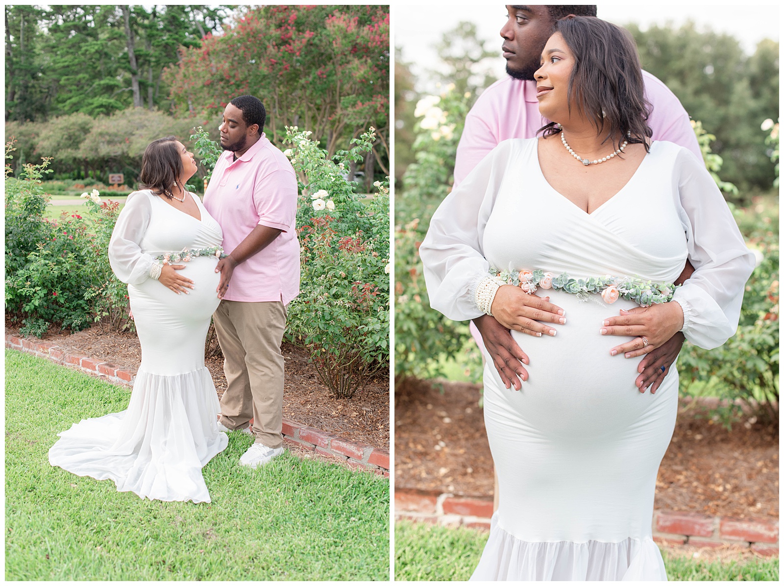 husband and wife share sweet moments in the rose garden at Burden Center