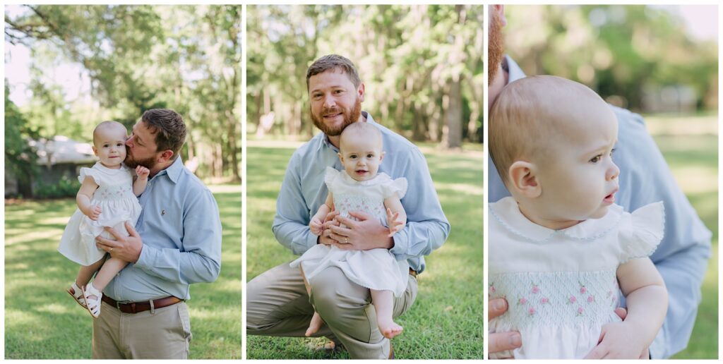 Baton Rouge Newborn Photographer - series of dad and baby girls pictures, holding and sitting in his lap